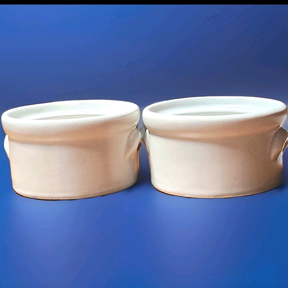 VTG *RARE* Mikasa Japan Stoneware Crock Set CREAMER & SWEETENER  Blue Typography - Picture 8 of 13